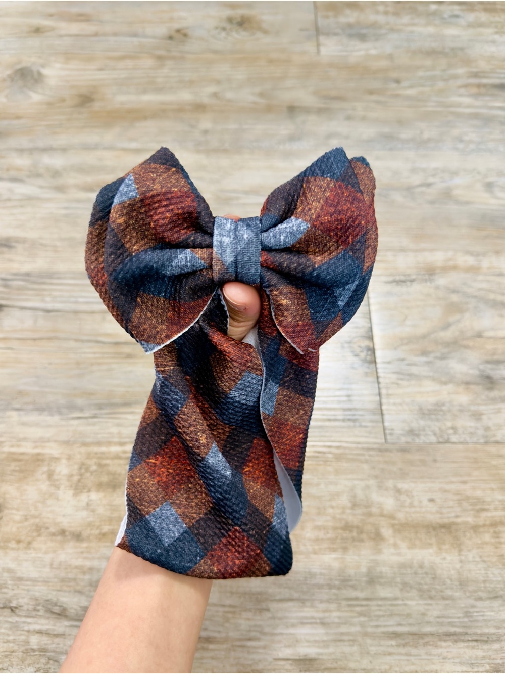 Plaid Big Bow Headband Baby Girl 0-3M Rust Slate Blue Bullet Fabric